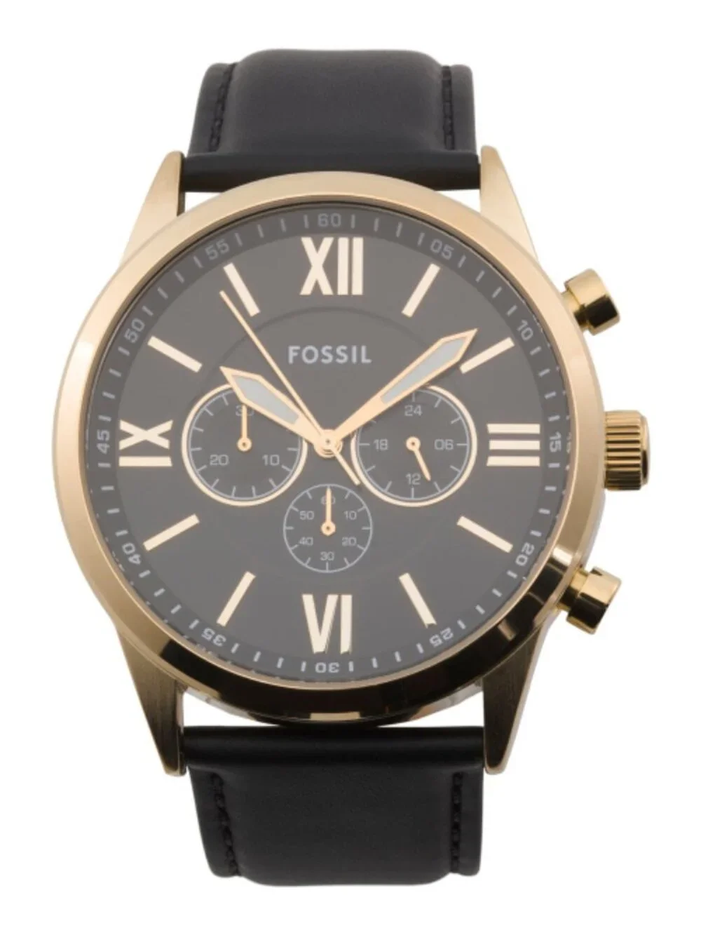 FOSSIL Men's Gold Tone Stainless Steel Flynn Chronograph Leather Strap Watch